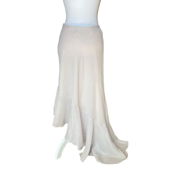 Veronique Young for W Cream Flowy Asymmetrical Maxi Skirt Flounced Hem Size 6 - Picture 3 of 11